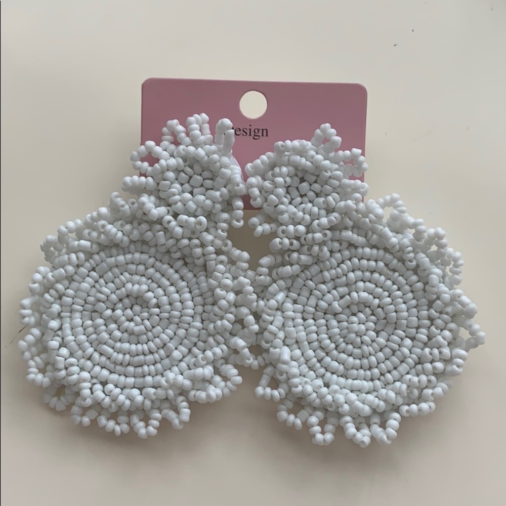Beaded White Earrings